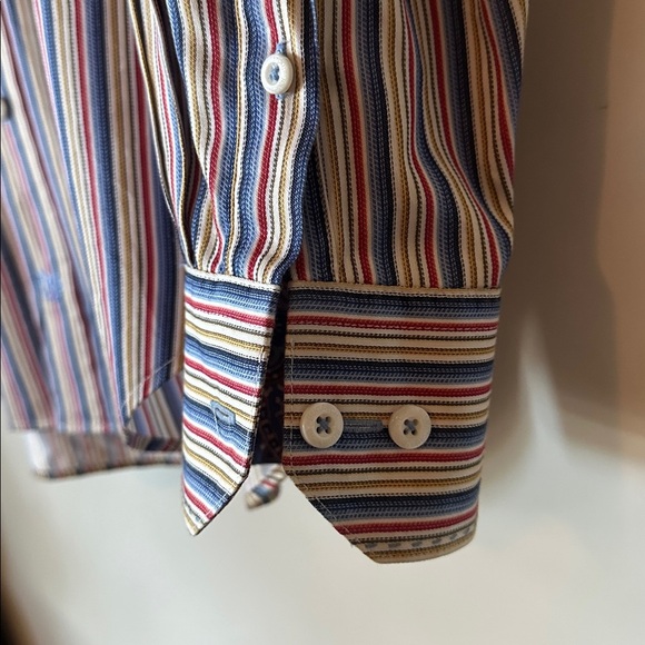 BUGATCHI UOMO | Multicolor Striped Button Down Dress Shirt Collar Sleeve Accents - Picture 5 of 16